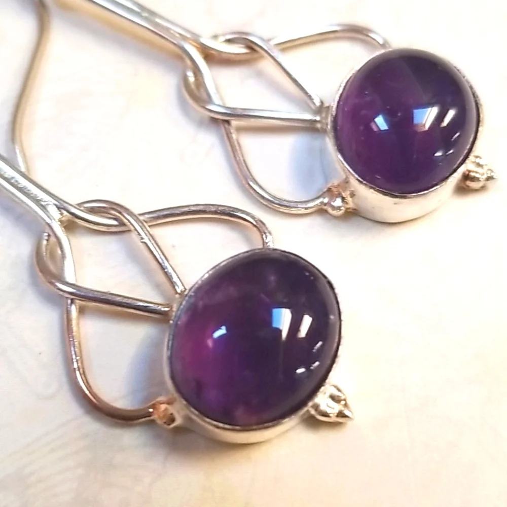 Hand Crafted Amethyst .925 Sterling Silver Hook Pierced Earrings